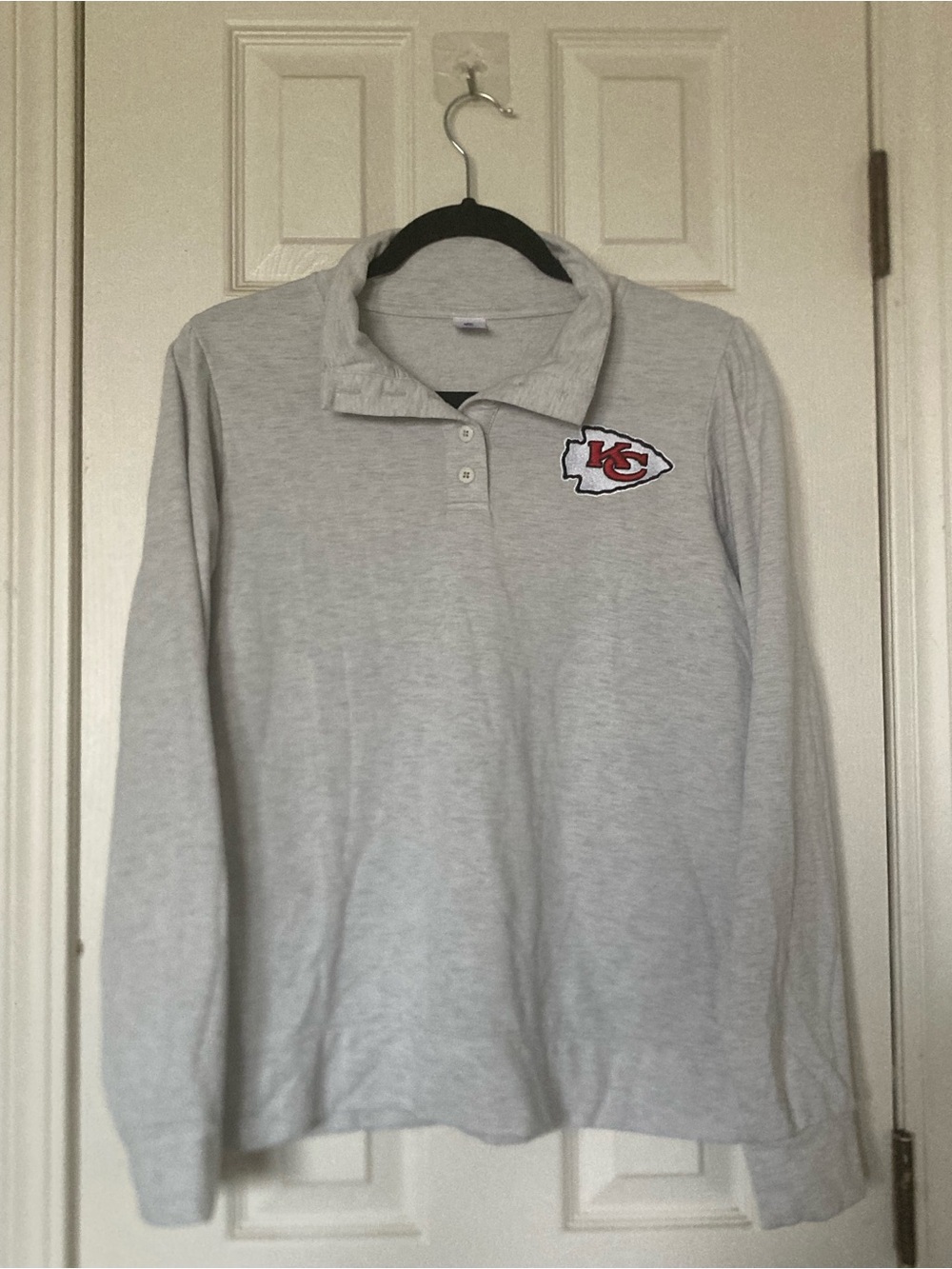 NFL Gray Long-Sleeve Polo with Chiefs Patch